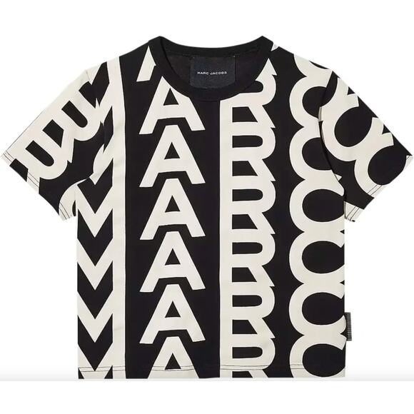Marc Jacobs The Monogram Baby Tee Shirt Black Ivory Logo Crewneck Small NWT - Picture 2 of 11